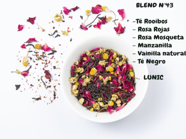 Blend Nº 43 - TE ROOIBOS , ROSA , ROSA MOSQUETA, MANZANILLA , VAINILLA , TE NEGRO
