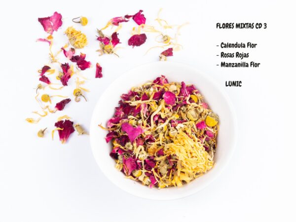 Flores secas mixtas premium - CD 3 (Calendula, rosas, manzanilla)