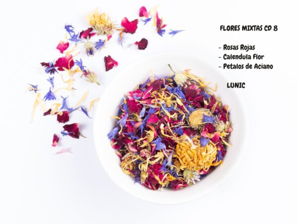 Flores secas mixtas premium - CD 8 (Rosa, calendula y petalos aciano)