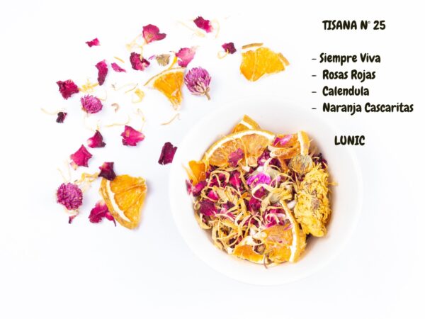 Tisana Nº 25 - Topping para mate SIEMPRE VIVA , ROSAS , CALENDULA , NARANJA CASCARITAS