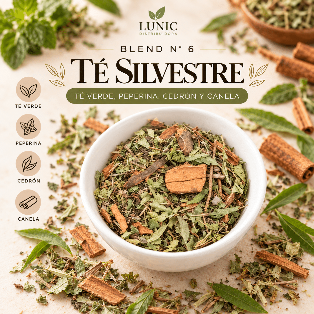 BLEND Nº 6 – TÉ SILVESTRE (Té Verde, Peperina, Cedrón y Canela)